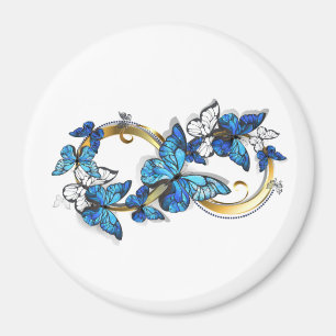 Symbol Unendlichkeit von blauen Morpho-Schmetterli Magnet
