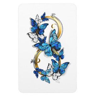 Symbol Unendlichkeit von blauen Morpho-Schmetterli Magnet