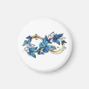 Symbol Unendlichkeit von blauen Morpho-Schmetterli Magnet