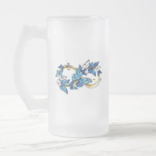 Symbol Unendlichkeit von blauen Morpho-Schmetterli Mattglas Bierglas