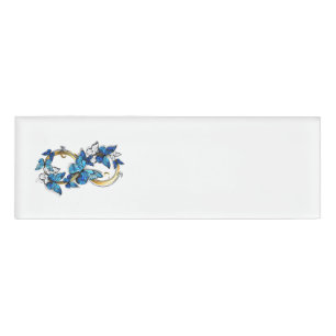 Symbol Unendlichkeit von blauen Morpho-Schmetterli Namenschild