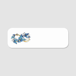 Symbol Unendlichkeit von blauen Morpho-Schmetterli Namensschild