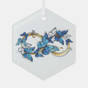 Symbol Unendlichkeit von blauen Morpho-Schmetterli Ornament Aus Glas