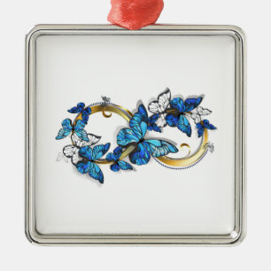 Symbol Unendlichkeit von blauen Morpho-Schmetterli Ornament Aus Metall