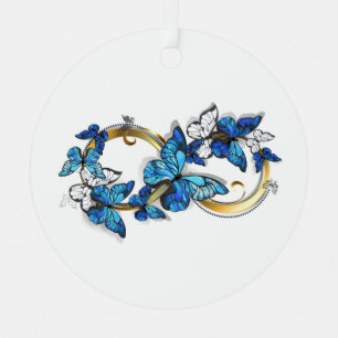 Symbol Unendlichkeit von blauen Morpho-Schmetterli Ornament Aus Metall