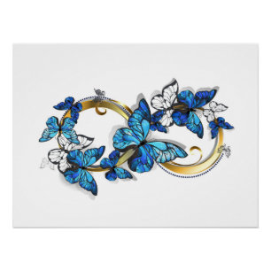 Symbol Unendlichkeit von blauen Morpho-Schmetterli Poster