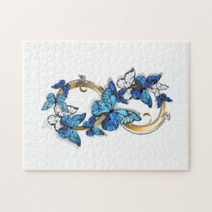 Symbol Unendlichkeit von blauen Morpho-Schmetterli Puzzle