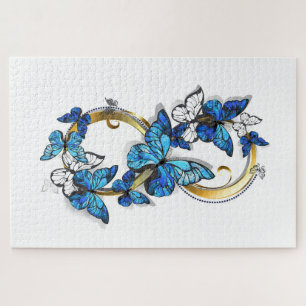 Symbol Unendlichkeit von blauen Morpho-Schmetterli Puzzle