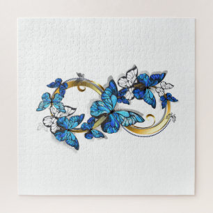 Symbol Unendlichkeit von blauen Morpho-Schmetterli Puzzle