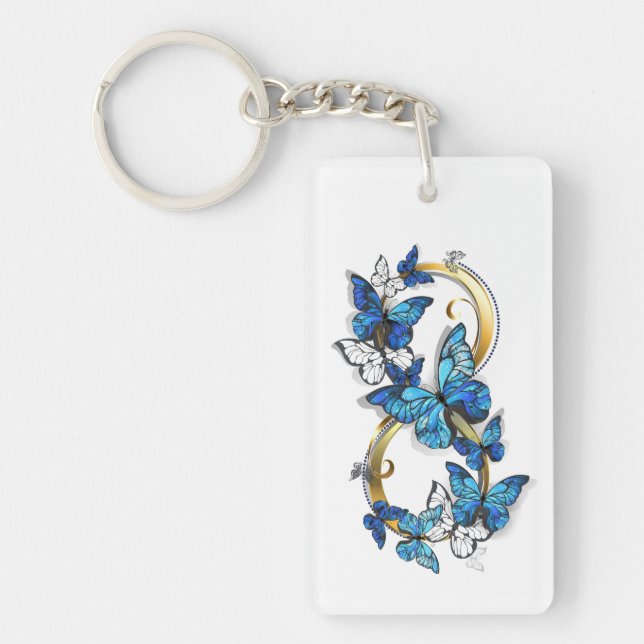 Symbol Unendlichkeit von blauen Morpho-Schmetterli Schlüsselanhänger (Vorderseite)