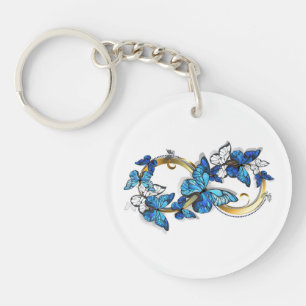 Symbol Unendlichkeit von blauen Morpho-Schmetterli Schlüsselanhänger