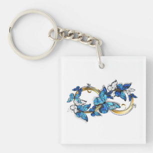 Symbol Unendlichkeit von blauen Morpho-Schmetterli Schlüsselanhänger