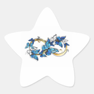 Symbol Unendlichkeit von blauen Morpho-Schmetterli Stern-Aufkleber