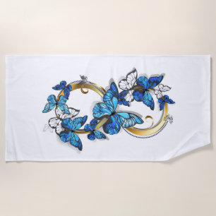 Symbol Unendlichkeit von blauen Morpho-Schmetterli Strandtuch