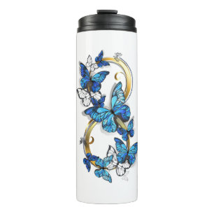 Symbol Unendlichkeit von blauen Morpho-Schmetterli Thermosbecher
