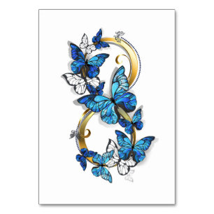 Symbol Unendlichkeit von blauen Morpho-Schmetterli Tischnummer