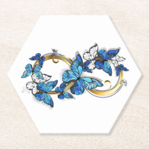 Symbol Unendlichkeit von blauen Morpho-Schmetterli Untersetzer