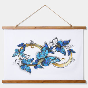 Symbol Unendlichkeit von blauen Morpho-Schmetterli Wandteppich Mit Holzrahmen