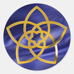 Symbol Venus Blume / GOLD Blaue Wellen Runder Aufkleber
