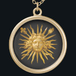Symbol von Louis XIV der Sonnenkönig Vergoldete Kette<br><div class="desc">Symbol von Louis XIV der Sonnenkönig (Roi Soleil) am goldenen Tor des Schlosses von Versailles mit schwarzem Hintergrund</div>