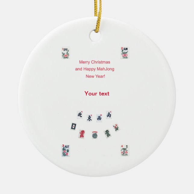 Symbole aus Mahjong für Weihnachten Keramik Ornament (Vorne)
