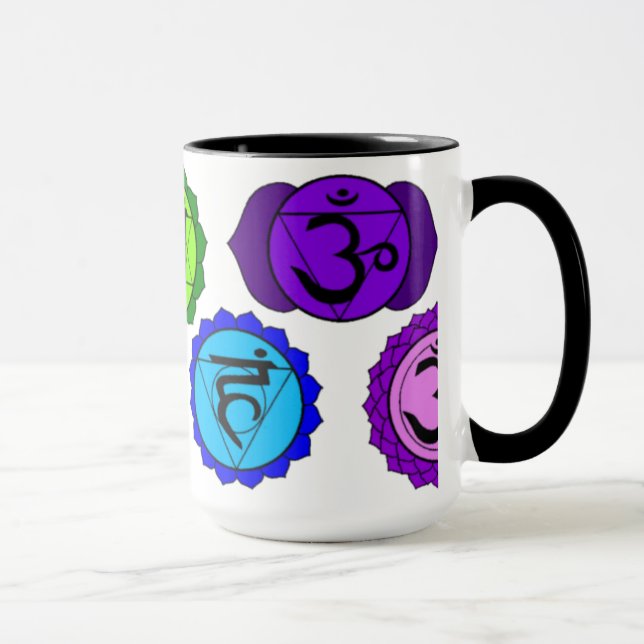 SYMBOLE DES YOGA-REIKI SIEBEN CHAKRA BESCHRIFTETEN TASSE (Rechts)