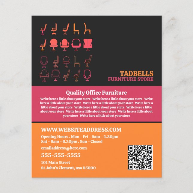 Symbole für den Stuhl - Verkaufsstellen für Möbel Flyer (Vorne)