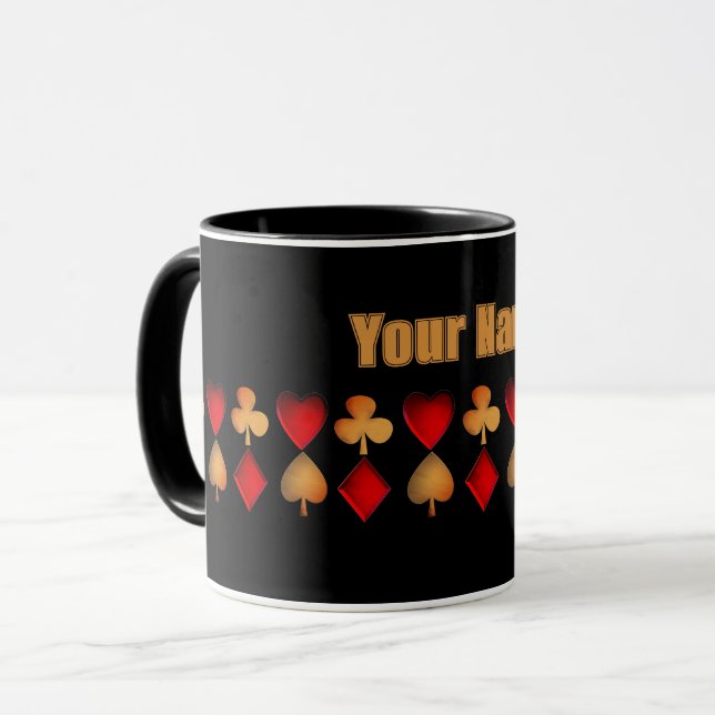 Symbole für Kartenspiel, personalisierter Schlamm Tasse (Vorderseite Links)