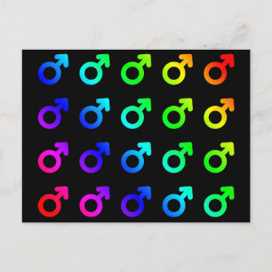 Symbole für männliche Geschlechter mit vielen farb Postkarte