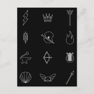 Symbole von 12 Göttern und Göttinnen der griechisc Postkarte