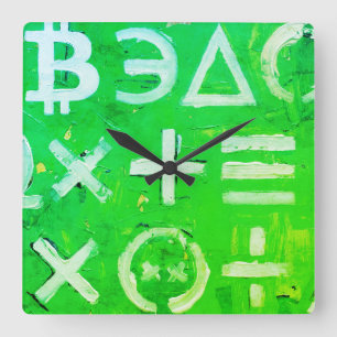 Symbole von Bitcoin (Heller Gewinn Grün - 5) Quadratische Wanduhr