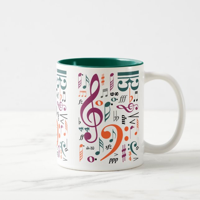 Symbole von Musik Zweifarbige Tasse (Rechts)