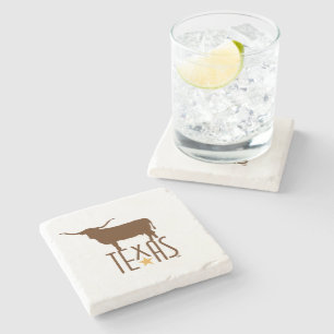 Symbole von Texas, Longhorn, braun Steinuntersetzer