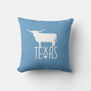 Symbole von Texas, Longhorn weiß, blauer Hintergru Kissen