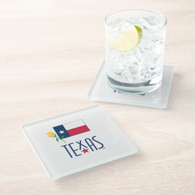 Symbole von Texas, Texas-Flagge und Gelbes Rosengl Glasuntersetzer (Schrägansicht)