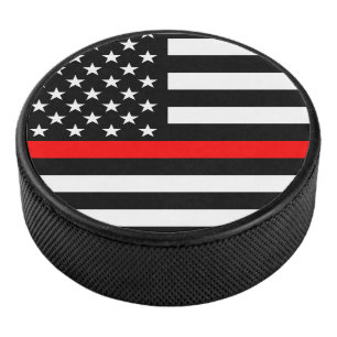 Symbolic Thin Red Line US Flag graphic design on Eishockey Puck