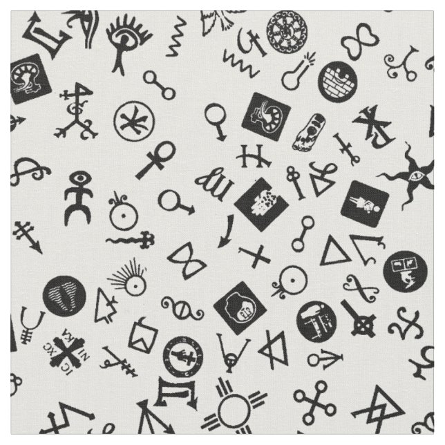 Symbolicon Schwarzes auf Weiß Stoff (Nahaufnahme)