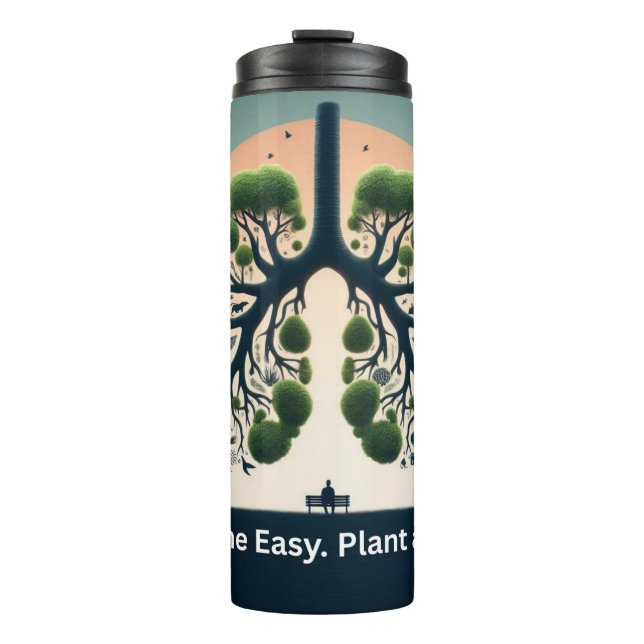 Symbolische Grüne Baumkulisse Lungen Umwelt Kunst Thermosbecher (Vorderseite)