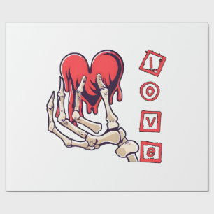 Symbolische Liebesskelett-Hand, die Herz anbietet Geschenkpapier