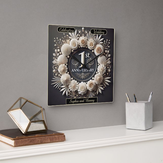 Symbolische Papierkunst für die Liebe Quadratische Wanduhr (Büro)