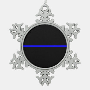 Symbolische Thin Blue Line-Grafik Schneeflocken Zinn-Ornament