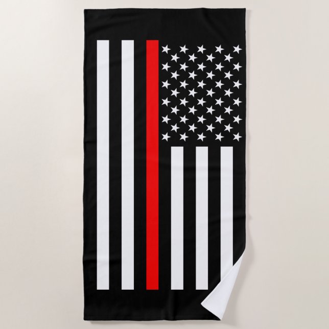 Symbolische Thin Red Line US-Flagge Grafik auf ein Strandtuch (Vorderseite)