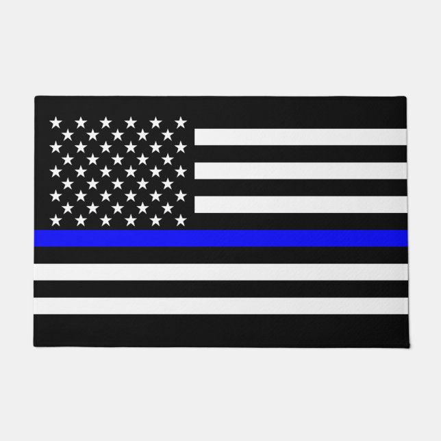 Symbolisches Design der Thin Blue Line US-Flagge Fußmatte (Vorderseite)