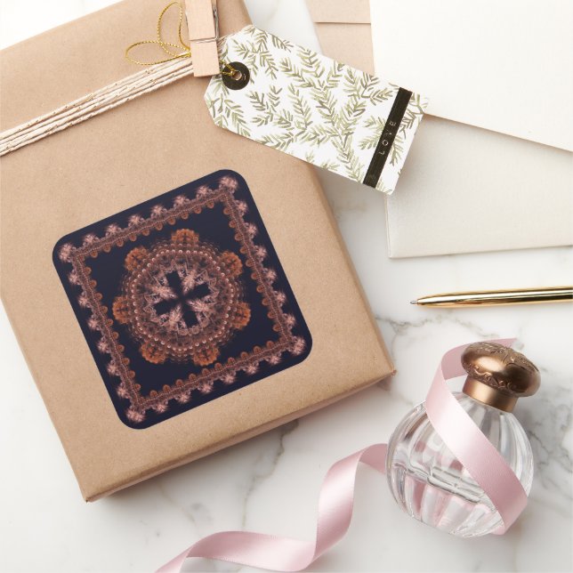 Symbolisches, magisches Kreuz-Fraktal Quadratischer Aufkleber (Schenken)