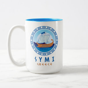 Symi, Griechenland, griechisches Schiffsdesign Zweifarbige Tasse