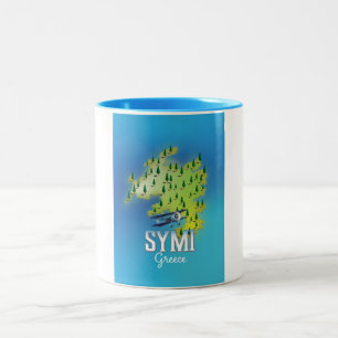 Symi-Inselkarte Griechenland Reiseplakat. Zweifarbige Tasse