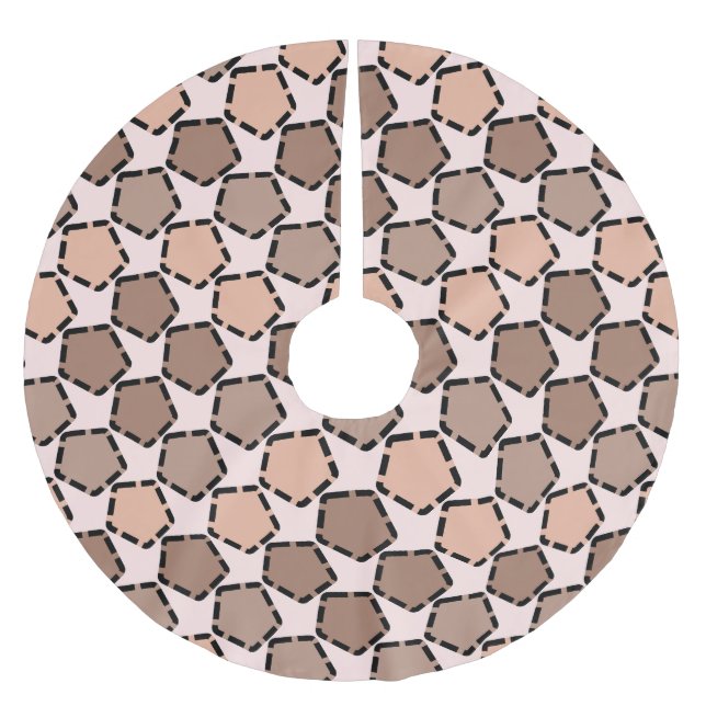 Symmetric Brown Pentagons mit gestrichelten Grenze Polyester Weihnachtsbaumdecke (Vorderseite)