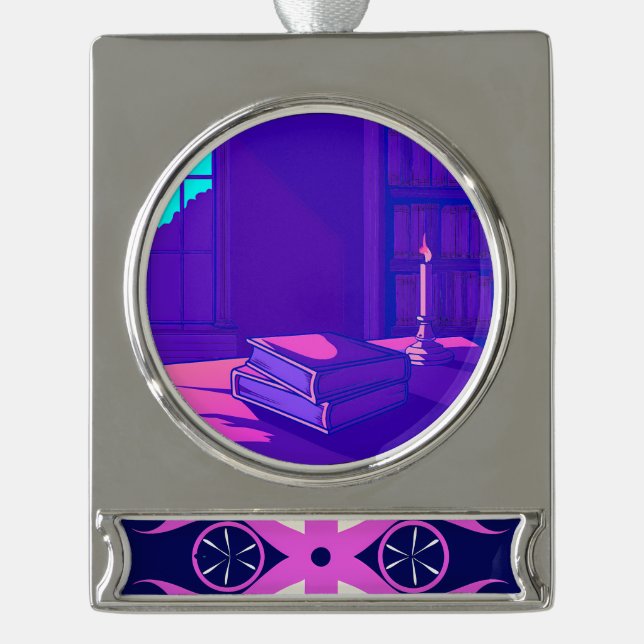 Symmetrical Abstract Pattern in Purple and White Banner-Ornament Silber (Vorderseite)