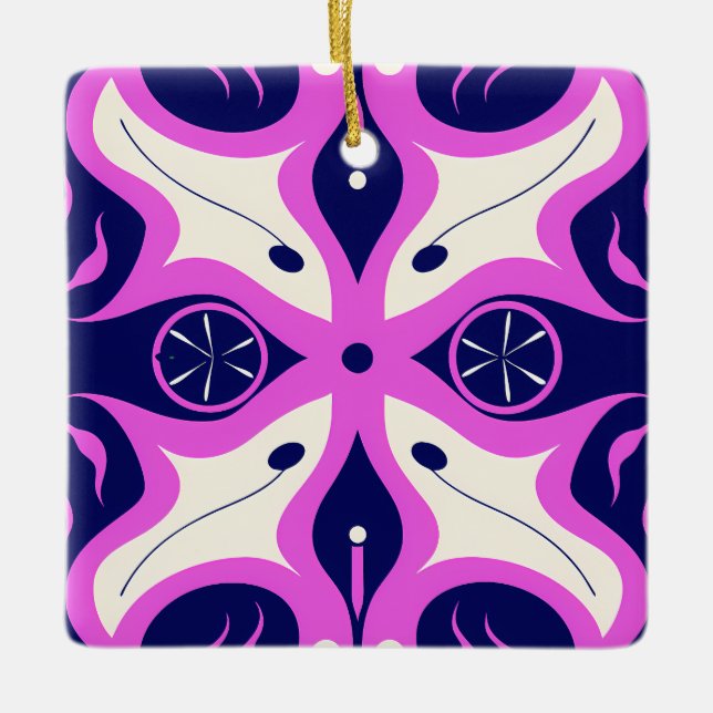 Symmetrical Abstract Pattern in Purple and White Keramikornament (Vorderseite)