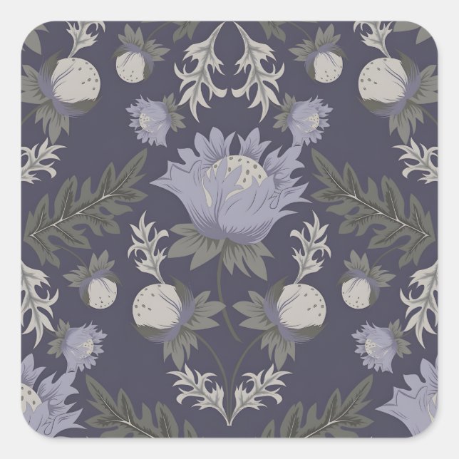 Symmetrical dark purple floral pattern quadratischer aufkleber (Vorderseite)